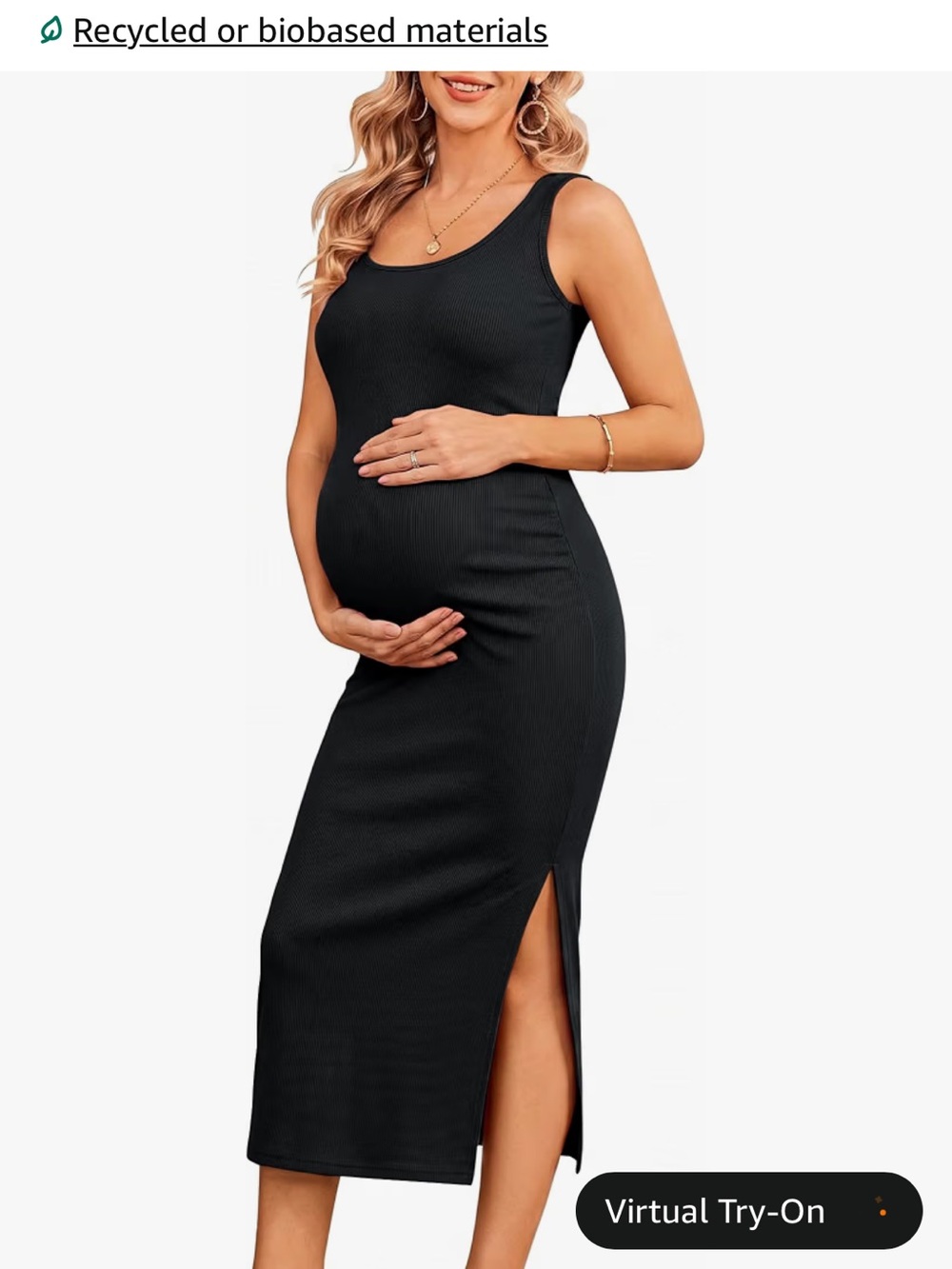 Black Sleeveless Maternity Midi Dress with Side Slit
